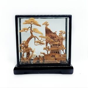 Vintage Hand Carved Chinese Miniature Diorama Shadow Box